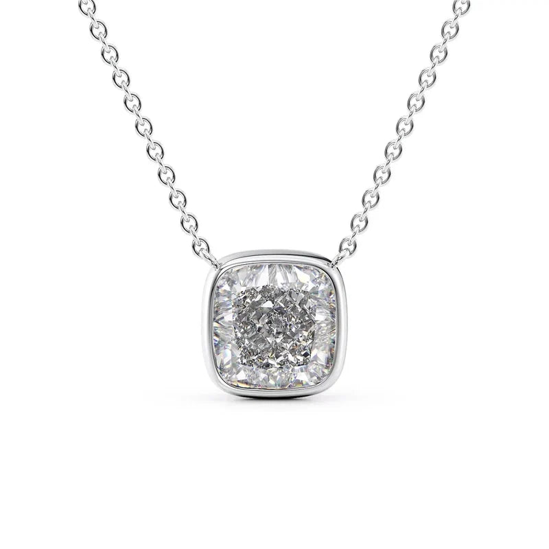 Cushion Cut Bezel-Set Diamond Pendant Necklace