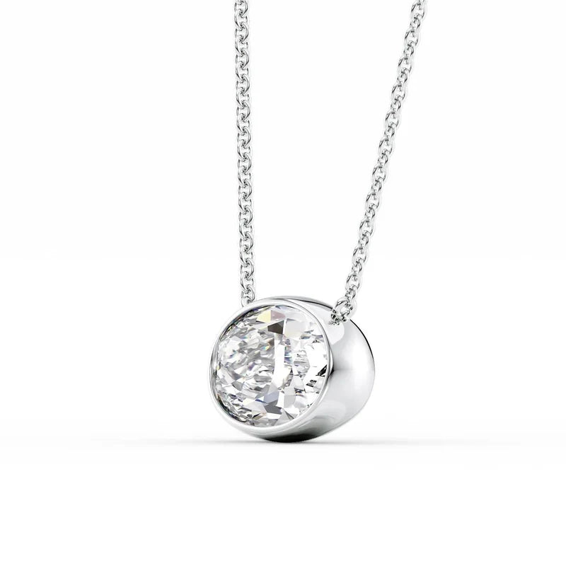 Oval Cut Bezel-Set Diamond Pendant Necklace
