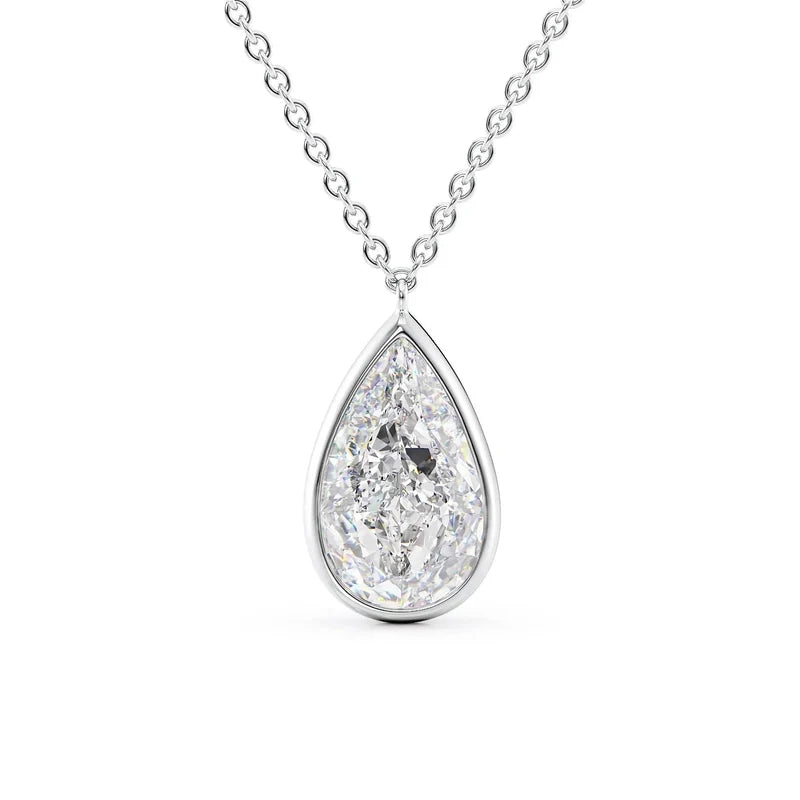 Pear Cut Bezel-Set Diamond Pendant Necklace