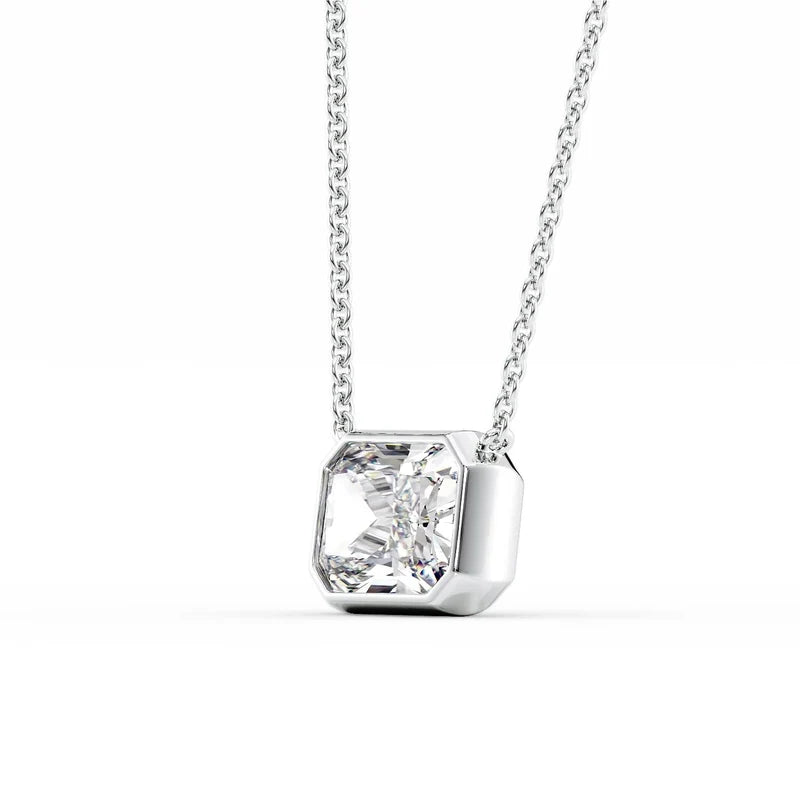 Radiant Cut Bezel-Set Diamond Pendant Necklace
