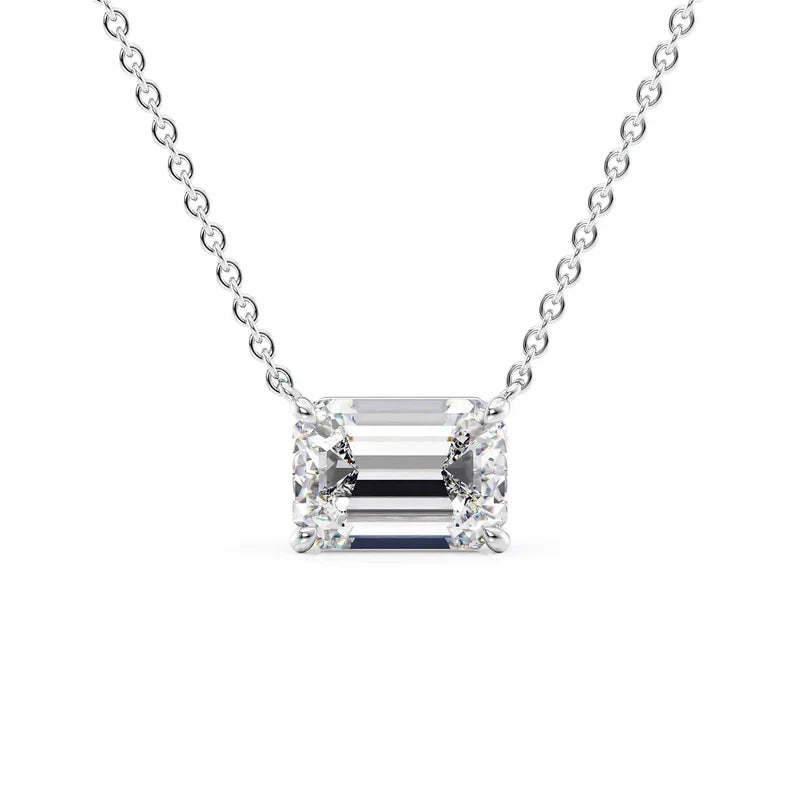 Emerald Cut Solitaire Diamond Pendant Necklace