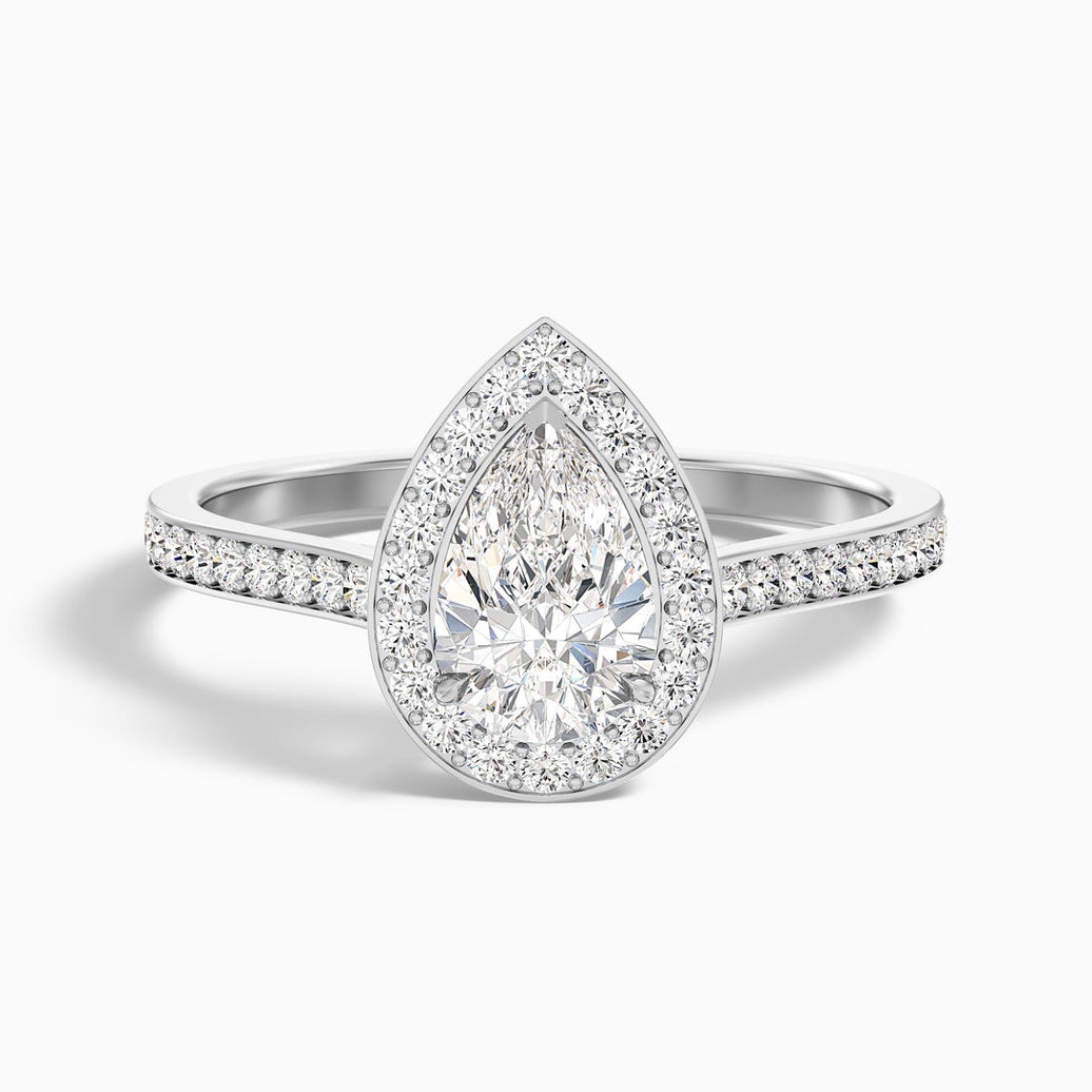 Crown Pear Halo Pave Lab Grown Engagement Ring