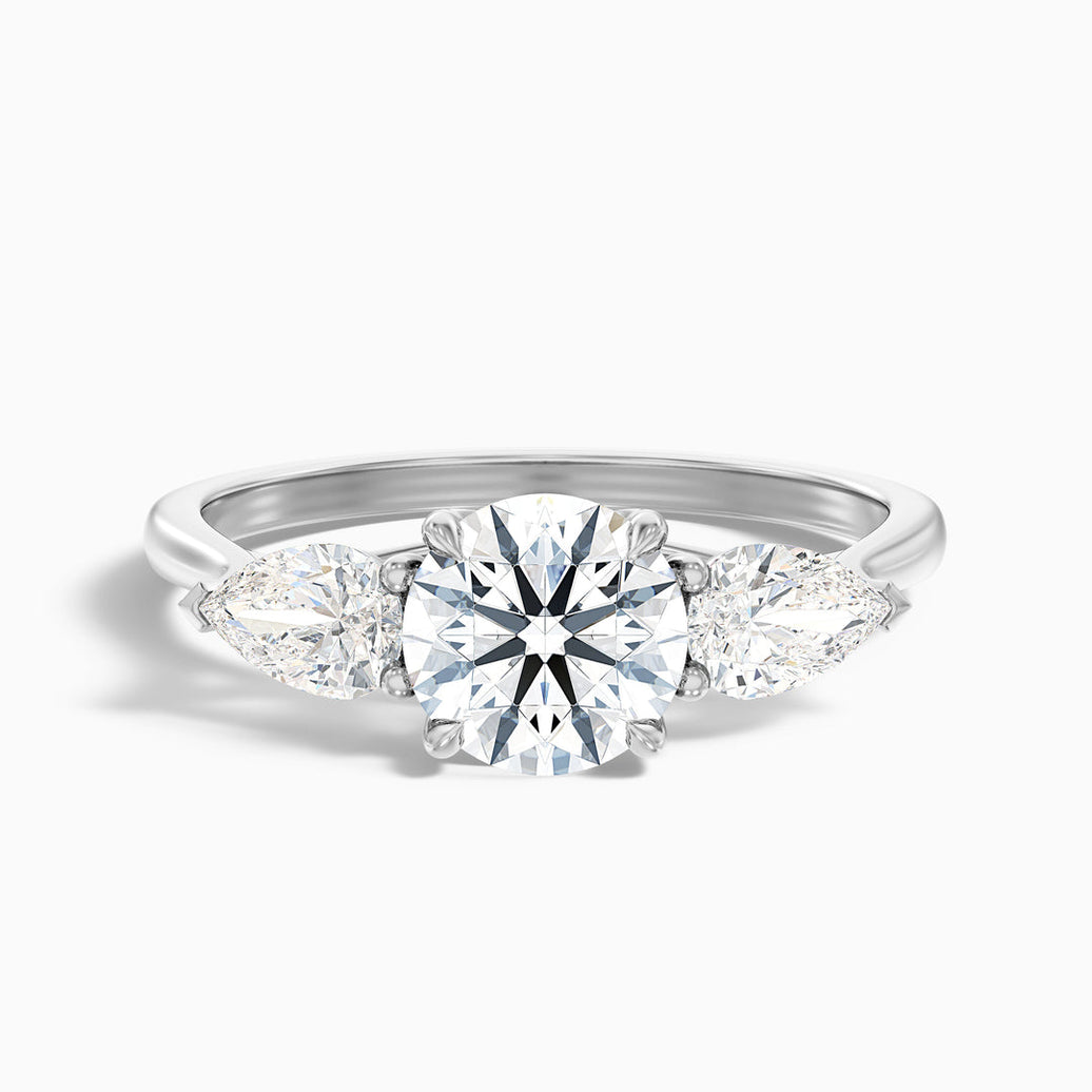 Zina Round 3 Stone Lab Grown Engagement Ring With Pear Side Stone