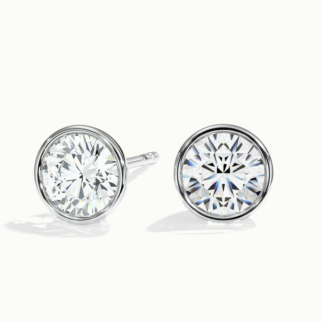 Elouira Round Diamond Bezel Stud Earrings