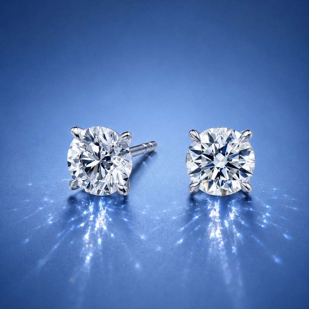 Calyra 4 Claw Round Diamond Stud Earrings