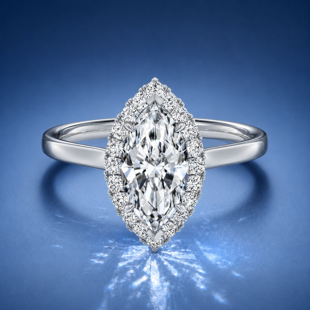 Calista Marquise Halo Engagement Ring