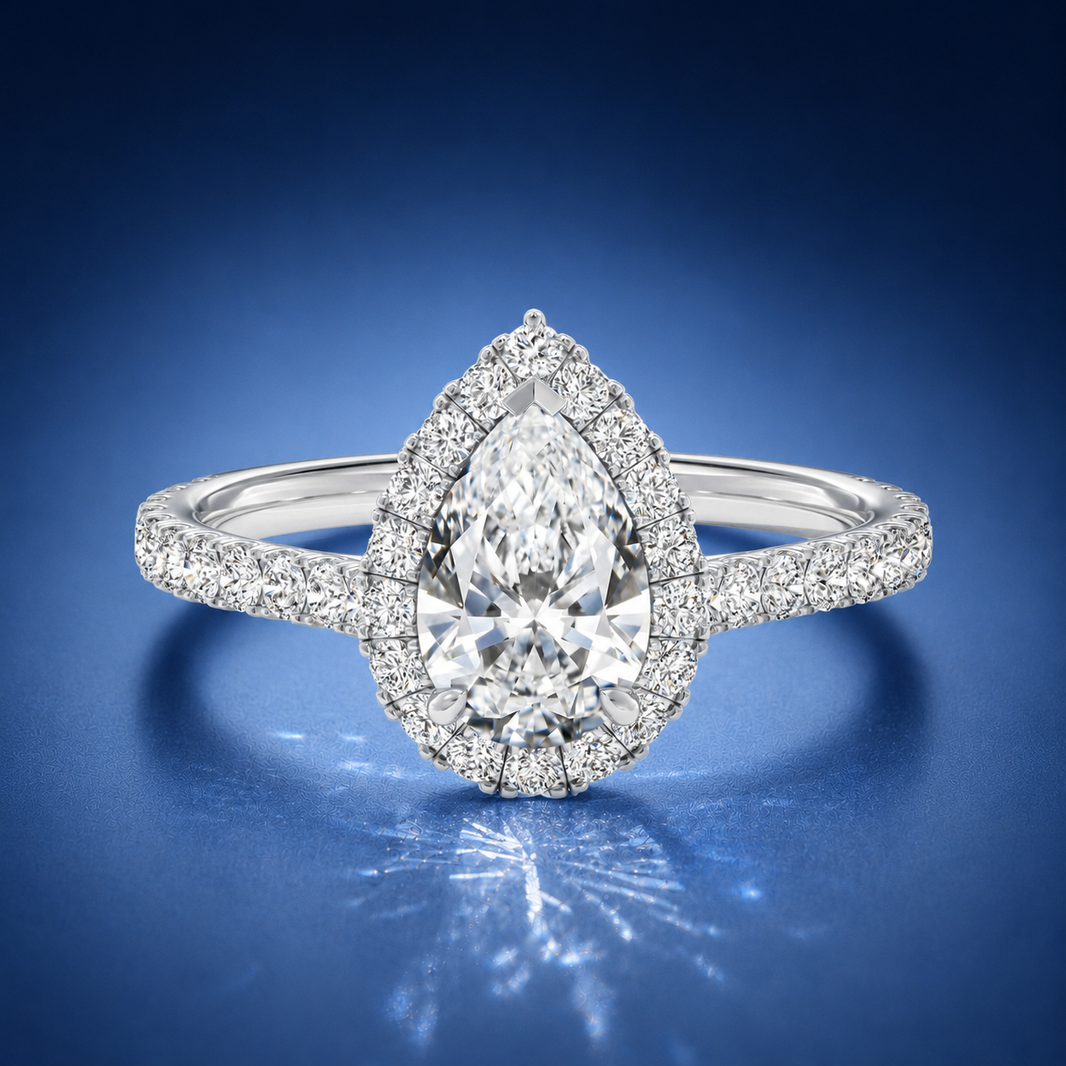 Solara Pear Pavé Halo Engagement Ring