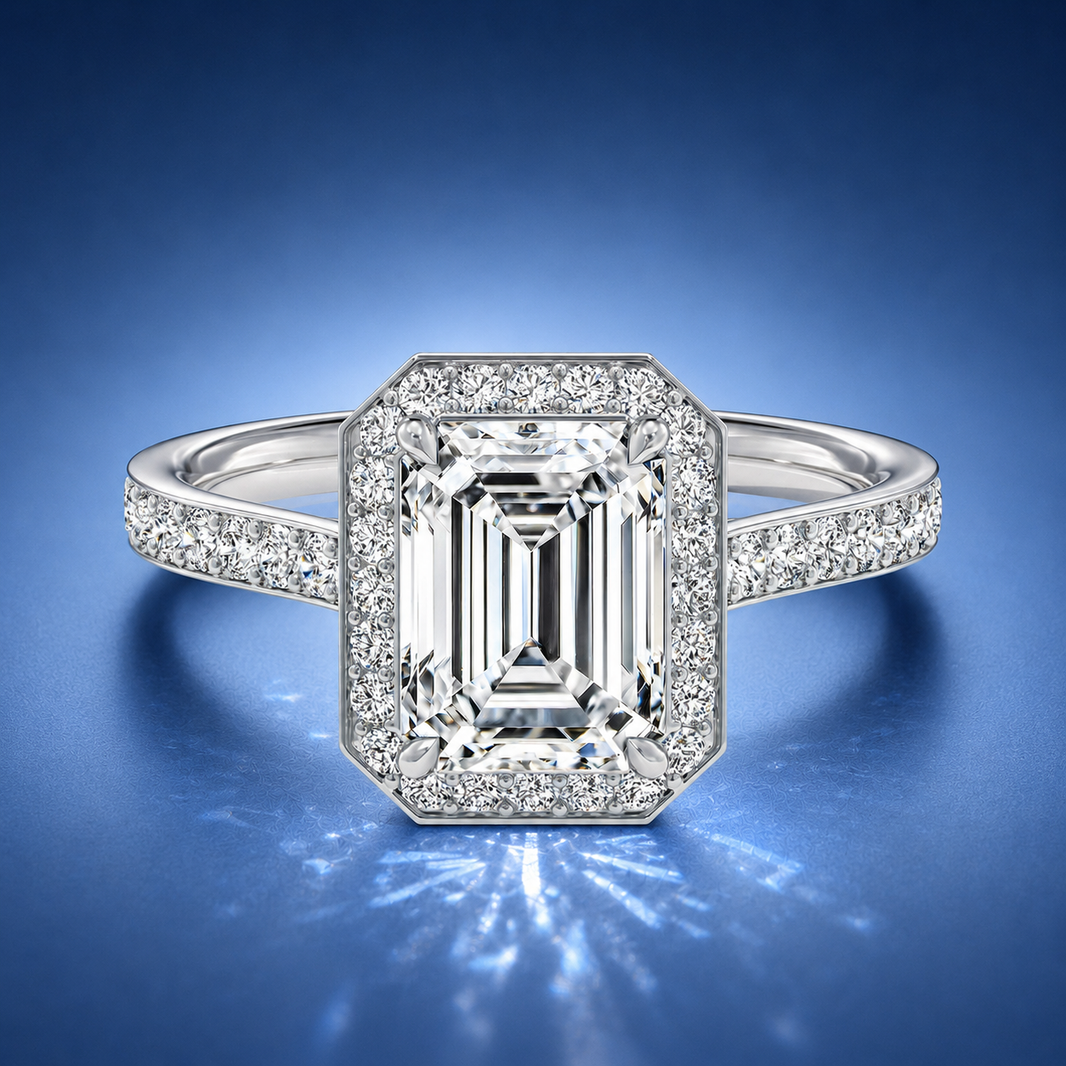 Novaria Emerald Pavé Halo Engagement Ring