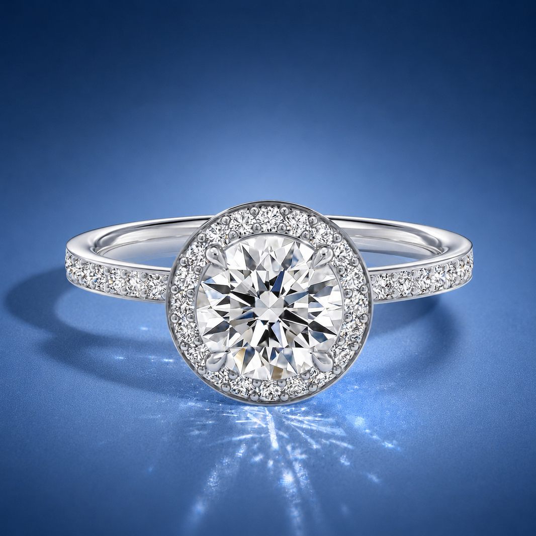 Oriana Round Pavé Halo Engagement Ring