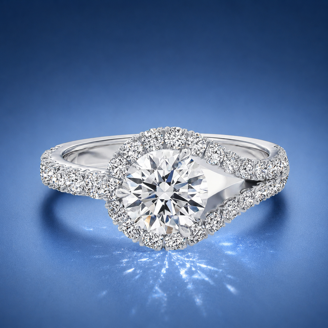 Elysia Split Shank Halo Engagement Ring