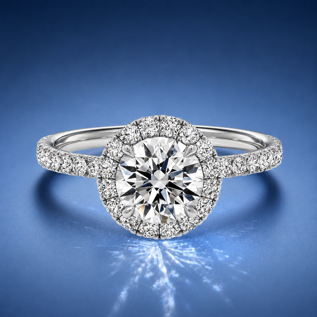 Veloura Round Pavé Halo Engagement Ring