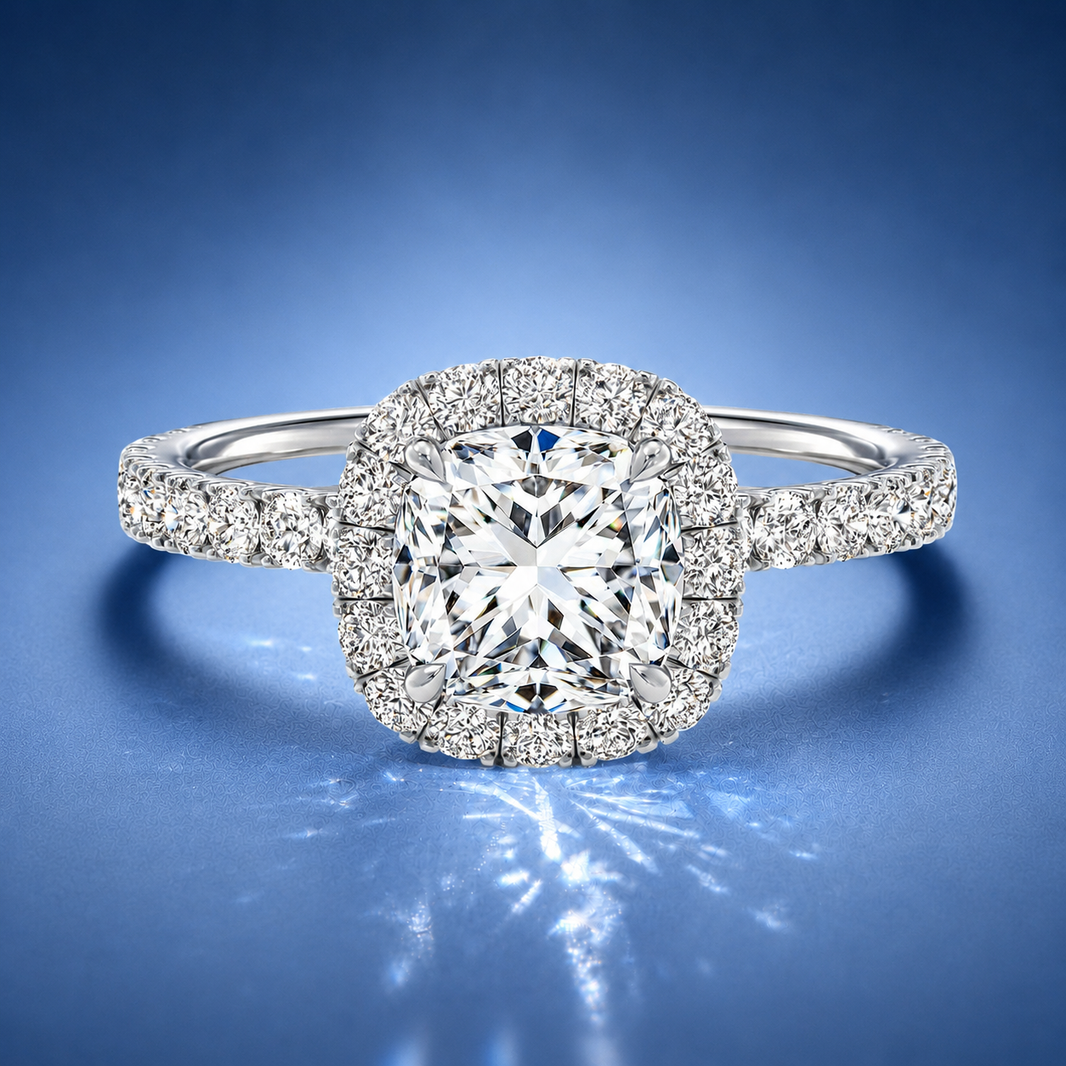 Veloura Cushion Pavé Halo Engagement Ring
