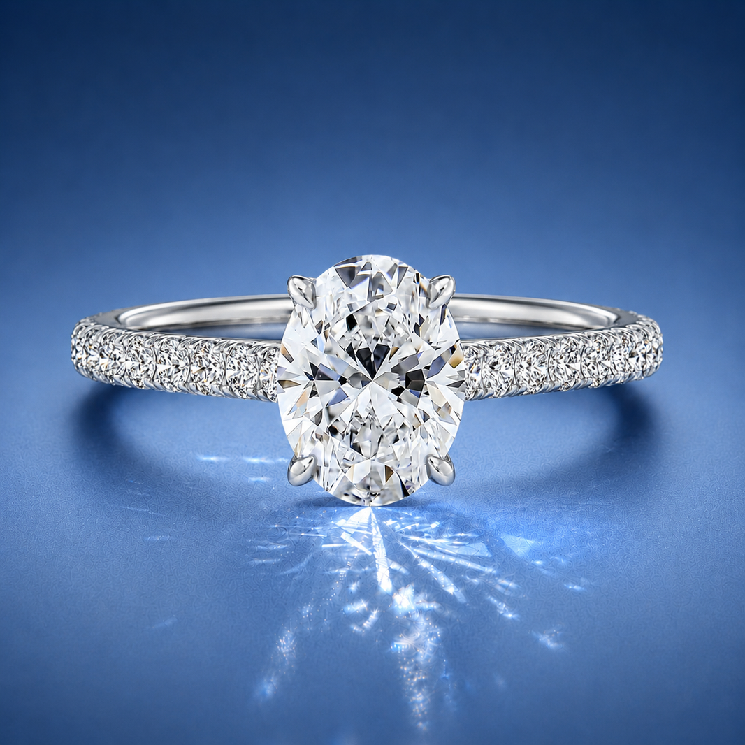 Freesia Oval Solitaire Pavé Engagement Ring
