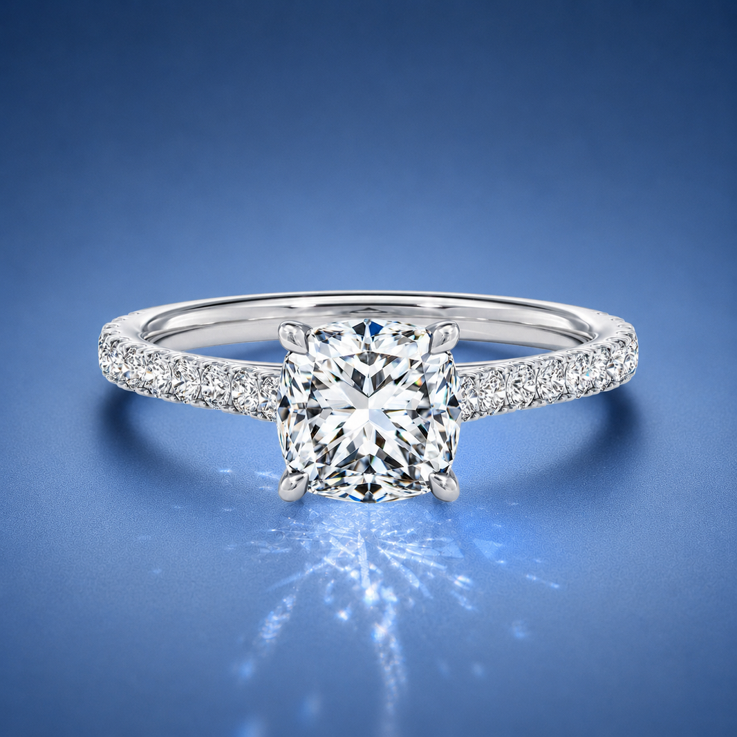 Freesia Cushion Solitaire Pavé Engagement Ring