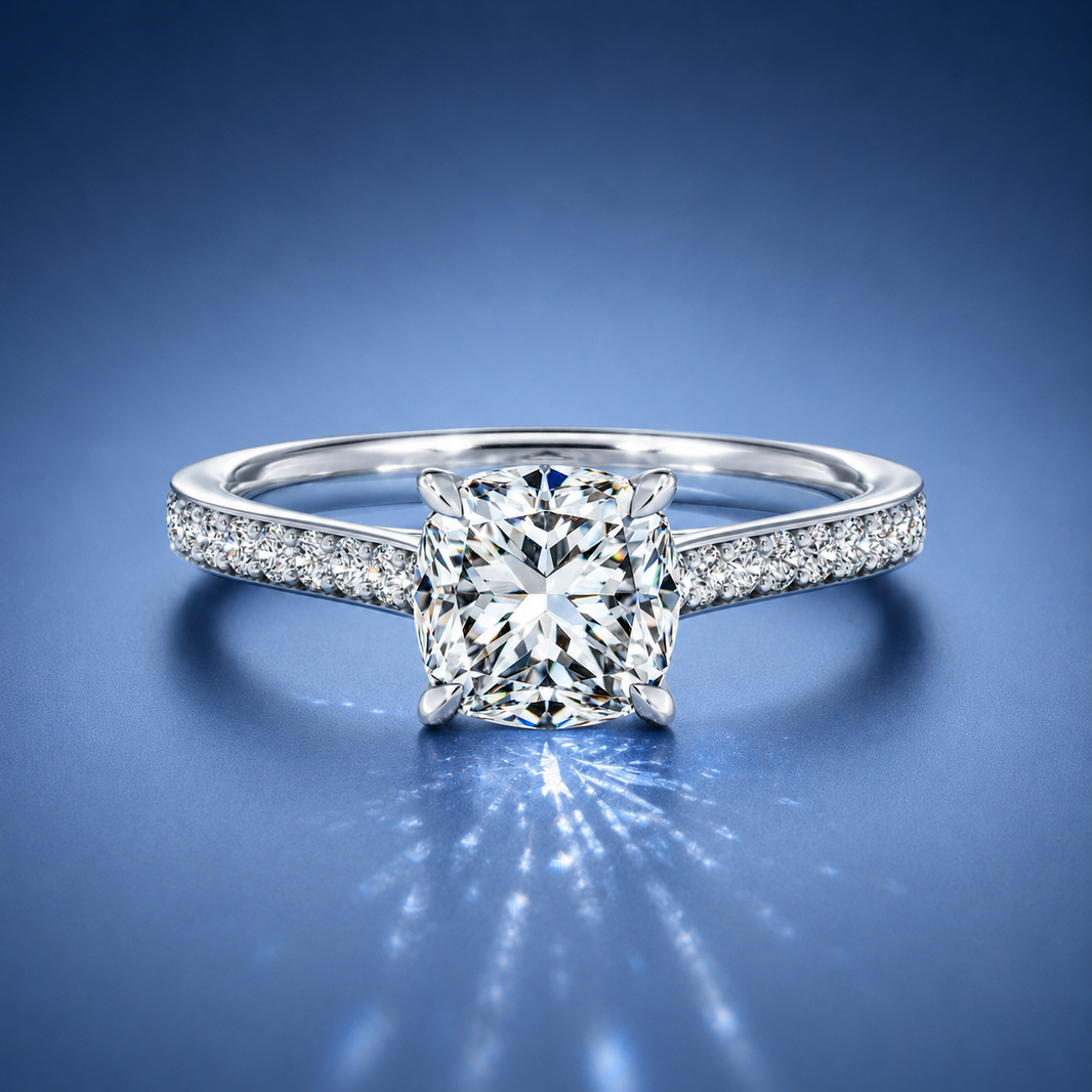 Aimee Cushion Solitaire Pavé Engagement Ring