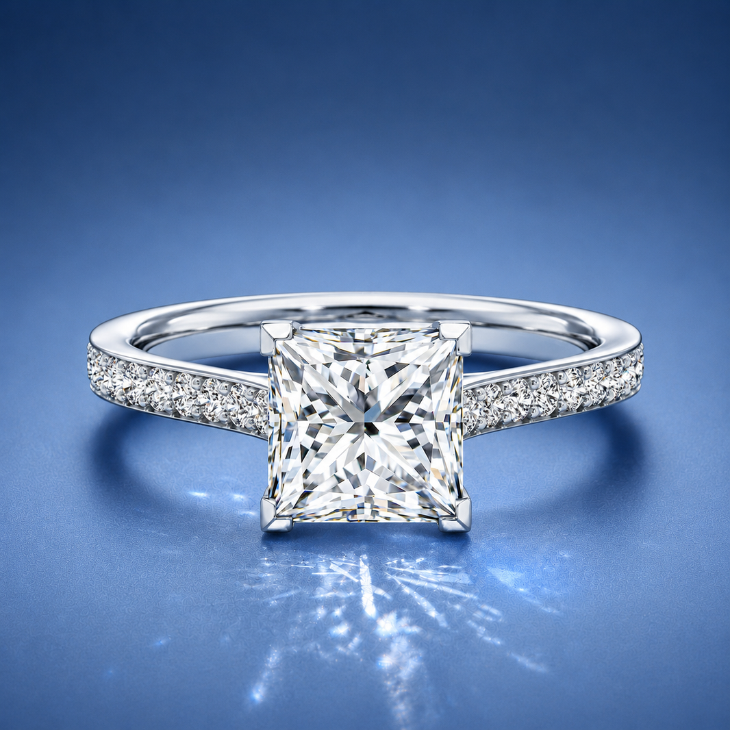 Aimee Princess Solitaire Pavé Engagement Ring