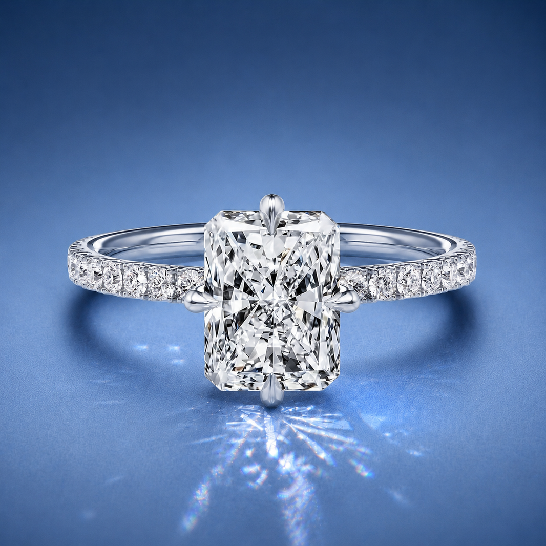Secret Radiant Solitaire Pavé Engagement Ring