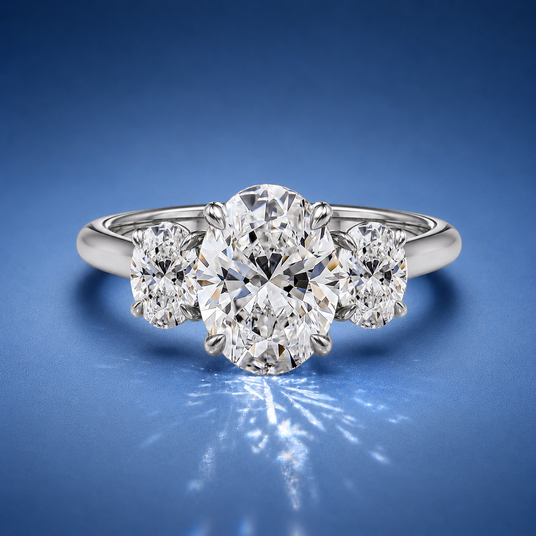 Venetia Oval Three Stone Diamond Engagement Ring