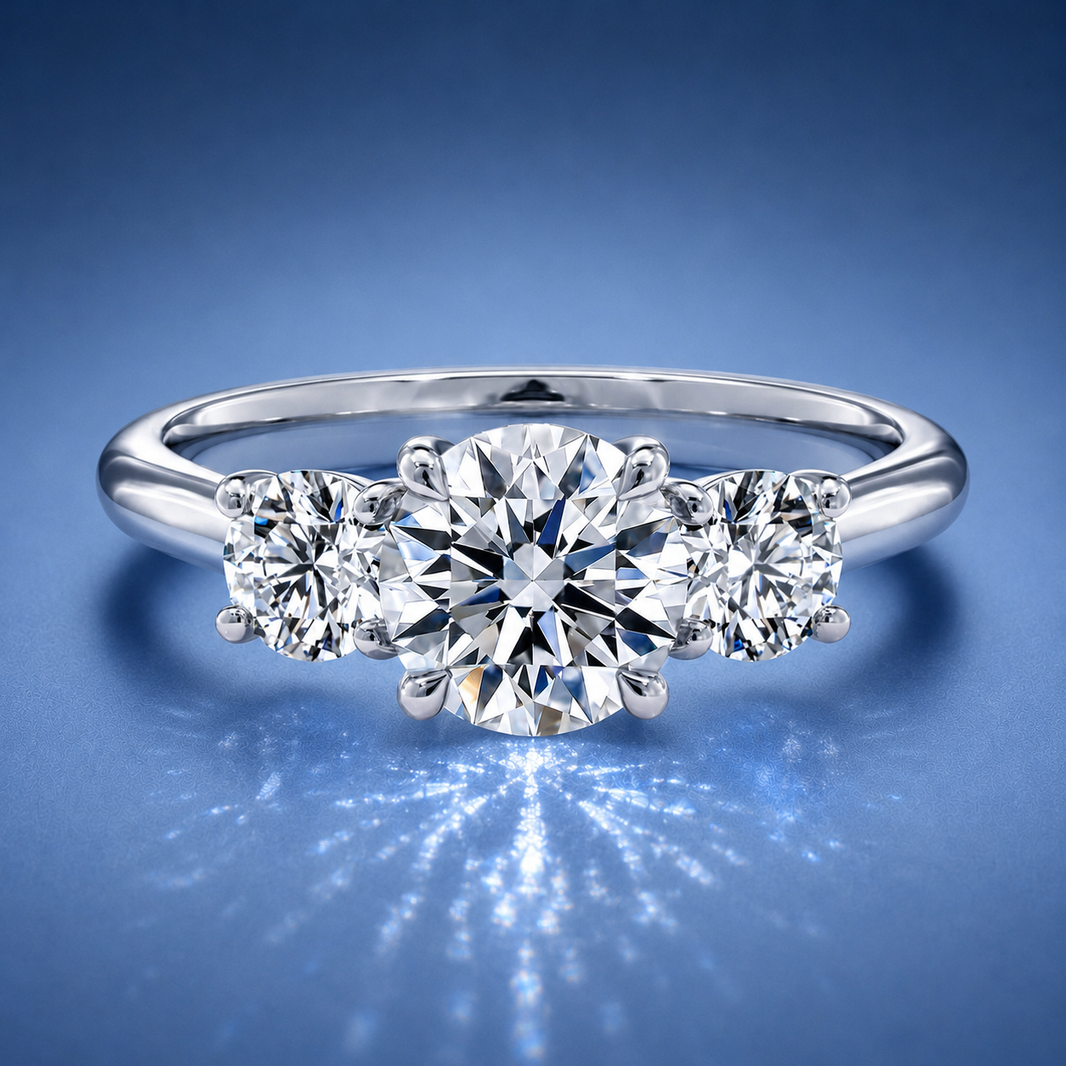 Fiorielle Round Three Stone Diamond Engagement Ring