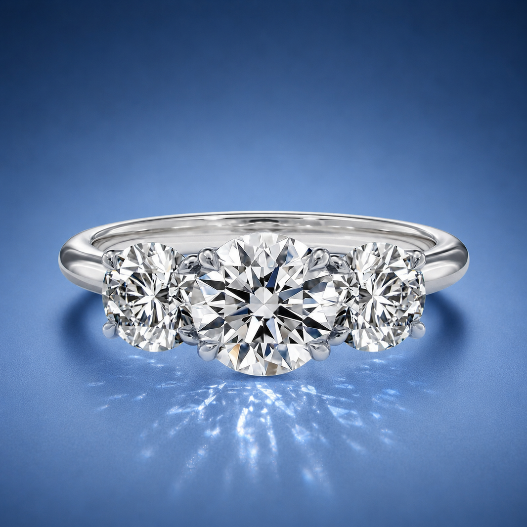 Valerique Round Three Stone Diamond Engagement Ring