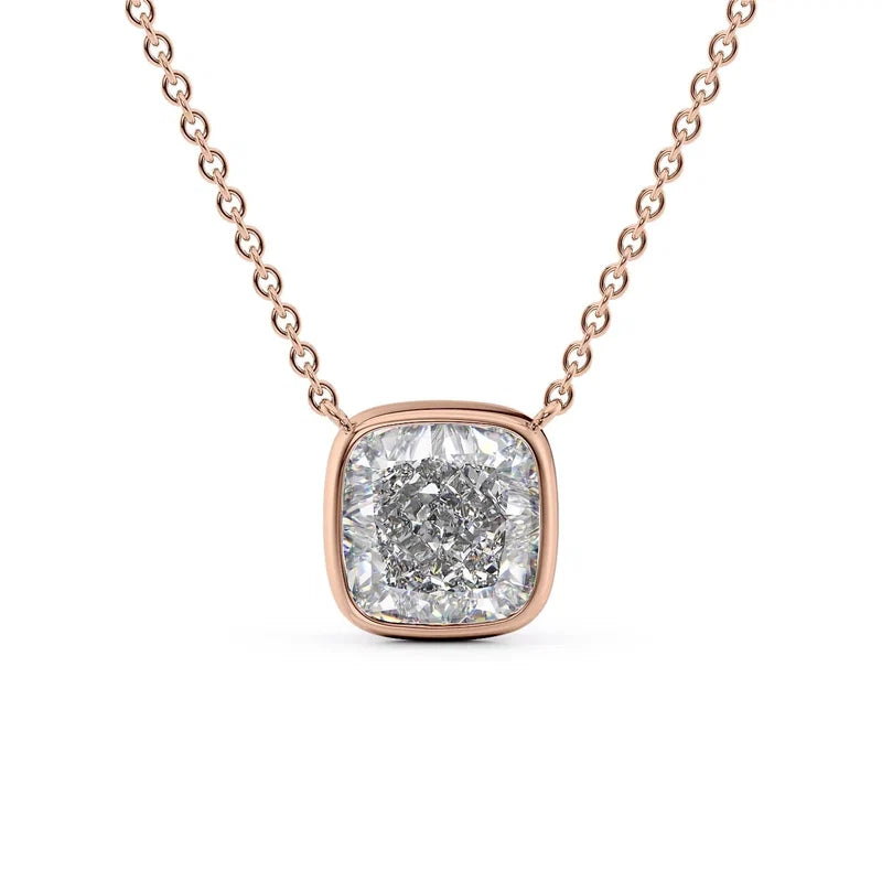 Cushion Cut Bezel-Set Diamond Pendant Necklace