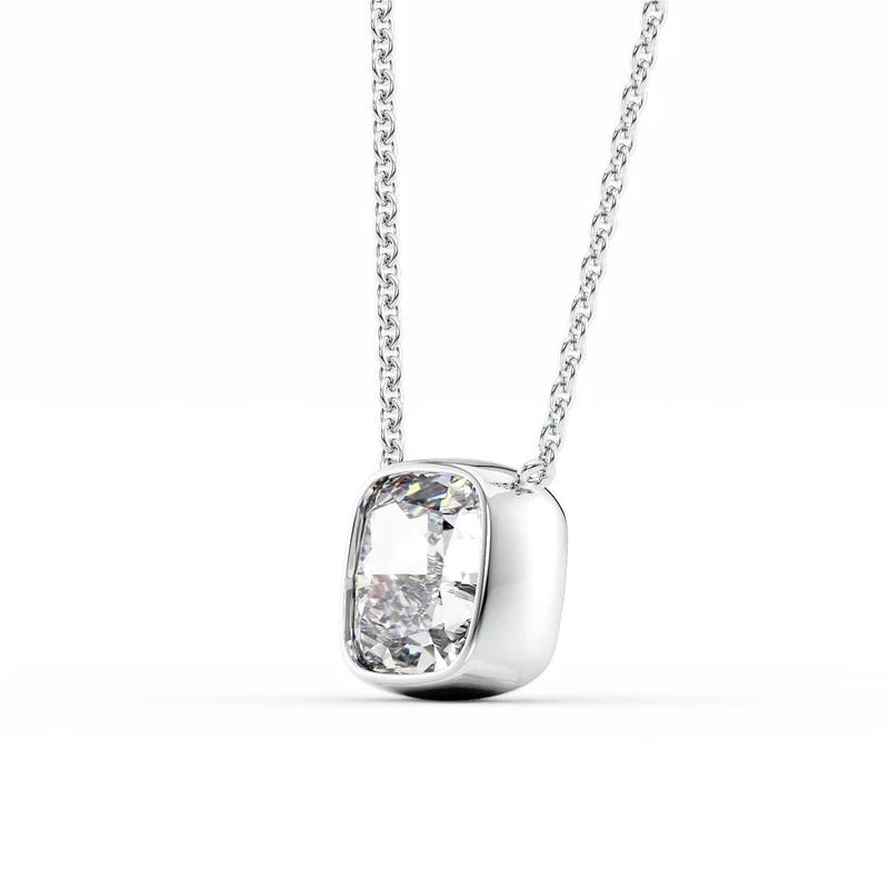 Cushion Cut Bezel-Set Diamond Pendant Necklace