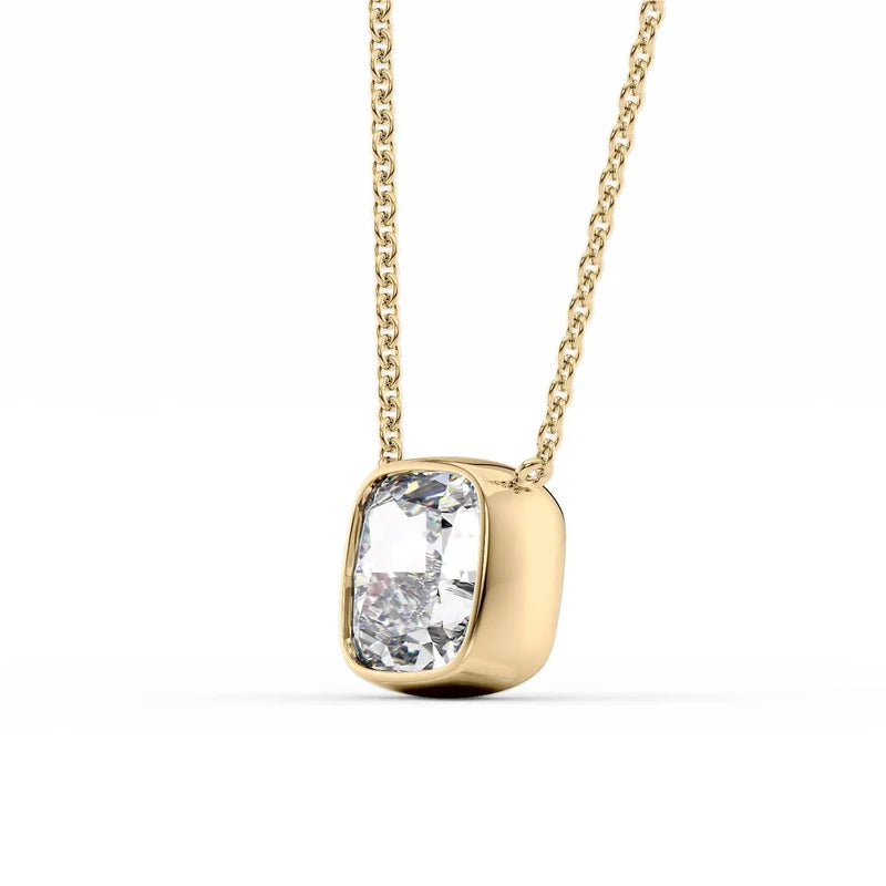 Cushion Cut Bezel-Set Diamond Pendant Necklace