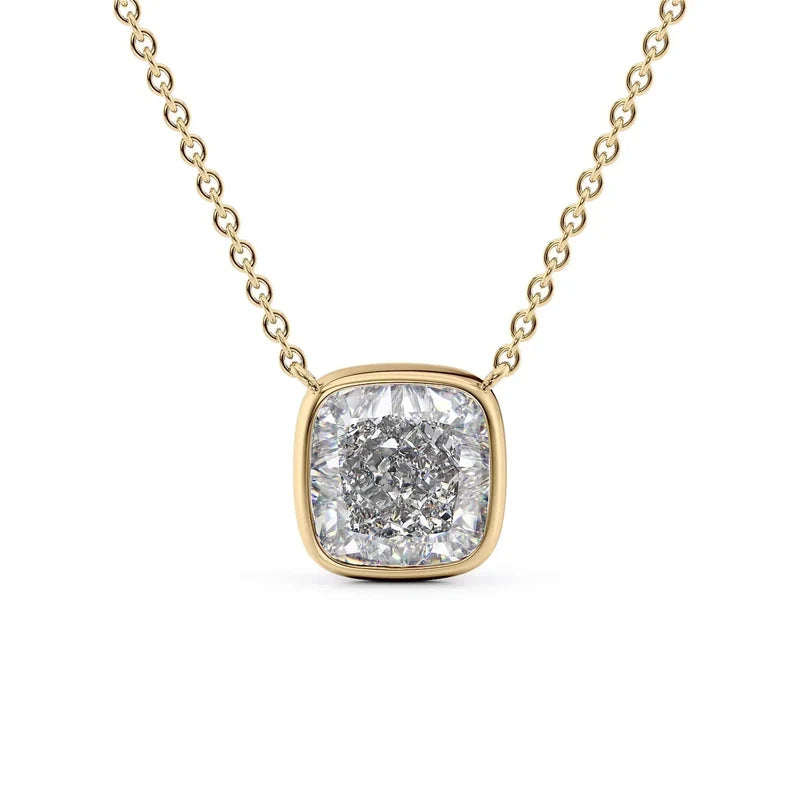 Cushion Cut Bezel-Set Diamond Pendant Necklace