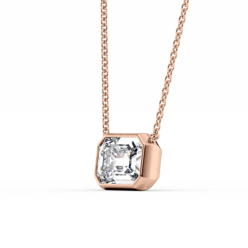 Emerald Cut Bezel-Set Diamond Pendant Necklace