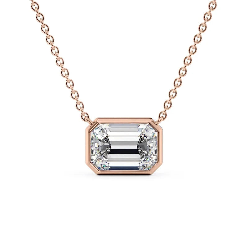 Emerald Cut Bezel-Set Diamond Pendant Necklace