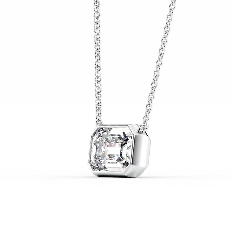 Emerald Cut Bezel-Set Diamond Pendant Necklace