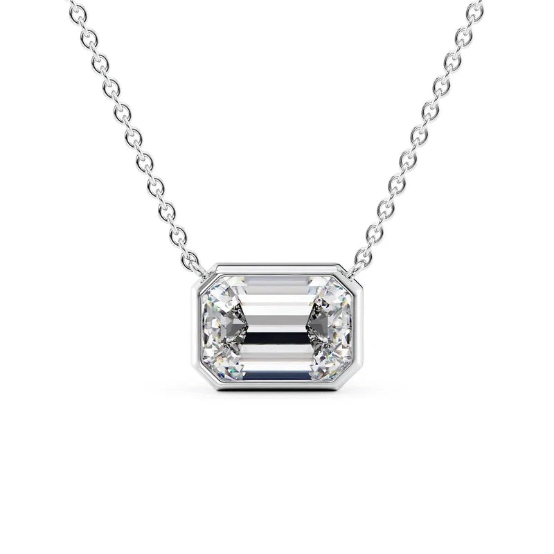 Emerald Cut Bezel-Set Diamond Pendant Necklace