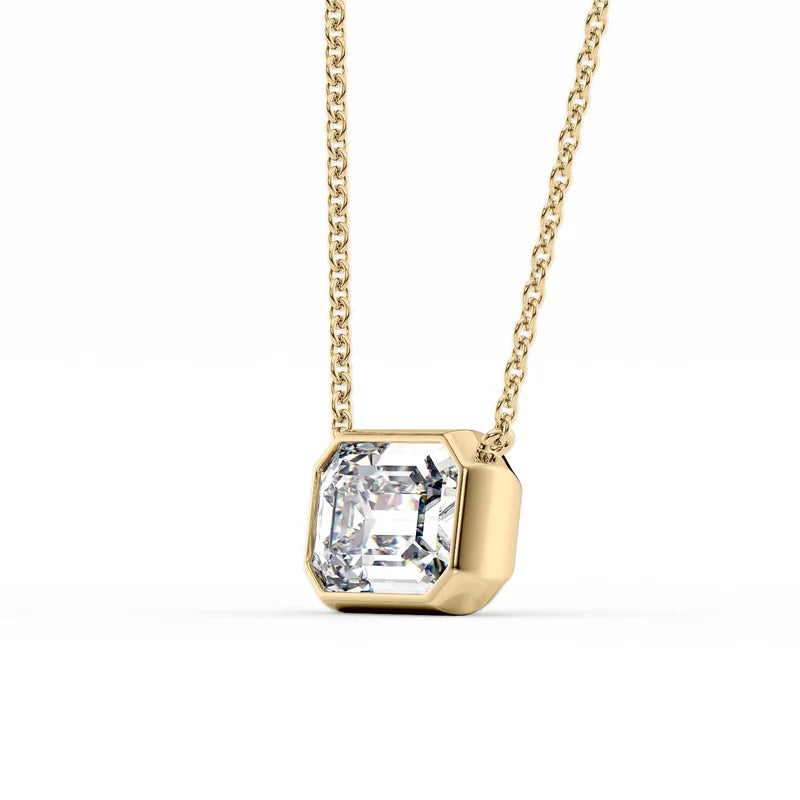 Emerald Cut Bezel-Set Diamond Pendant Necklace