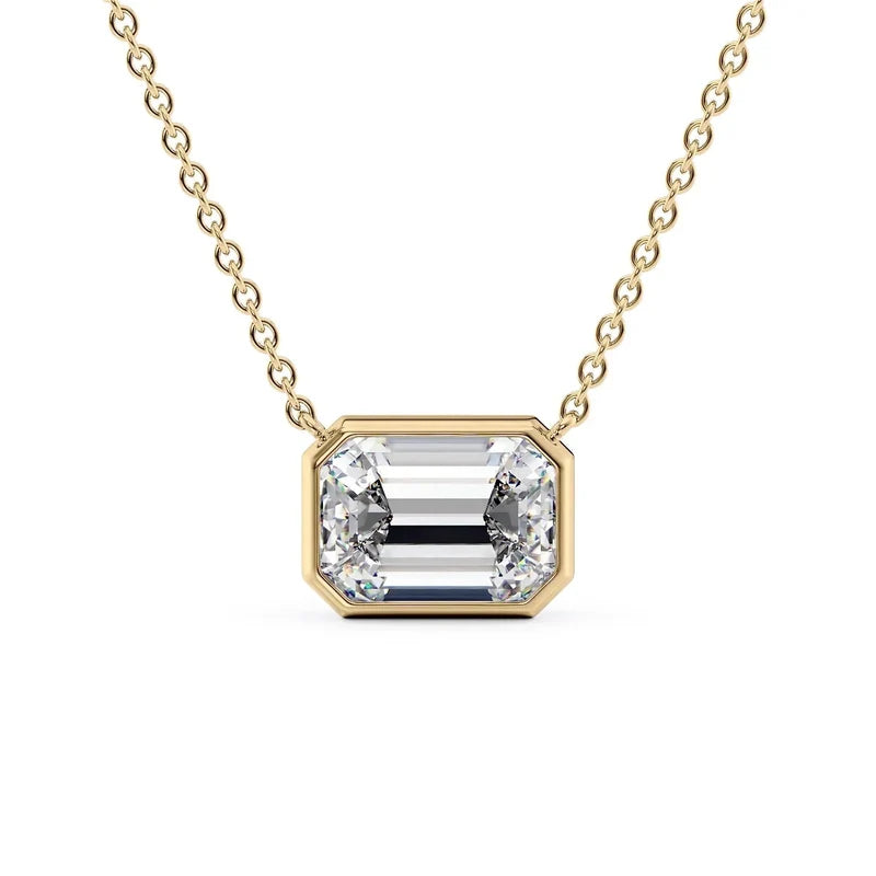 Emerald Cut Bezel-Set Diamond Pendant Necklace