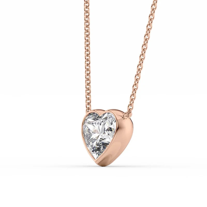 Heart Cut Bezel-Set Diamond Pendant Necklace