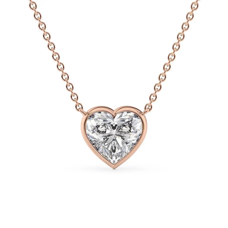 Heart Cut Bezel-Set Diamond Pendant Necklace