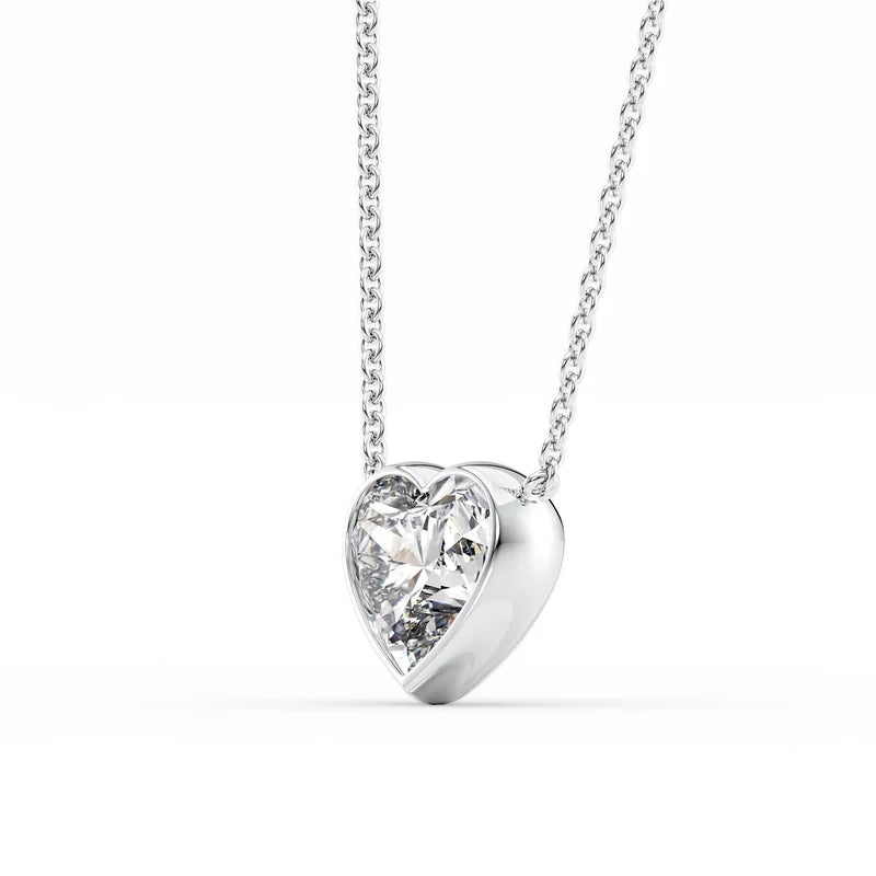 Heart Cut Bezel-Set Diamond Pendant Necklace