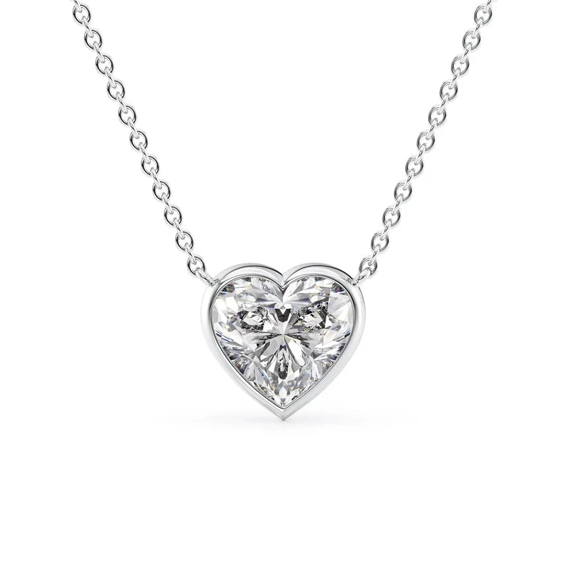 Heart Cut Bezel-Set Diamond Pendant Necklace