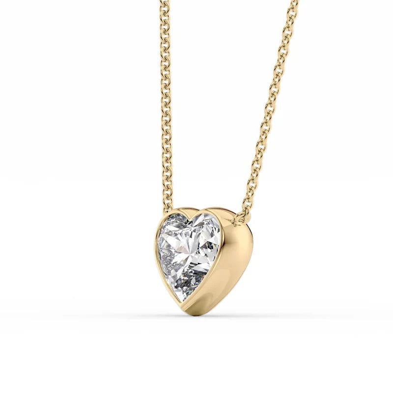 Heart Cut Bezel-Set Diamond Pendant Necklace
