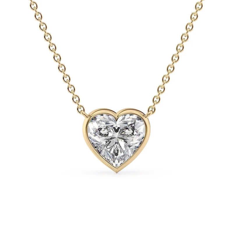 Heart Cut Bezel-Set Diamond Pendant Necklace