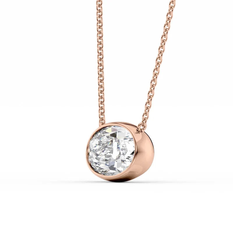 Oval Cut Bezel-Set Diamond Pendant Necklace