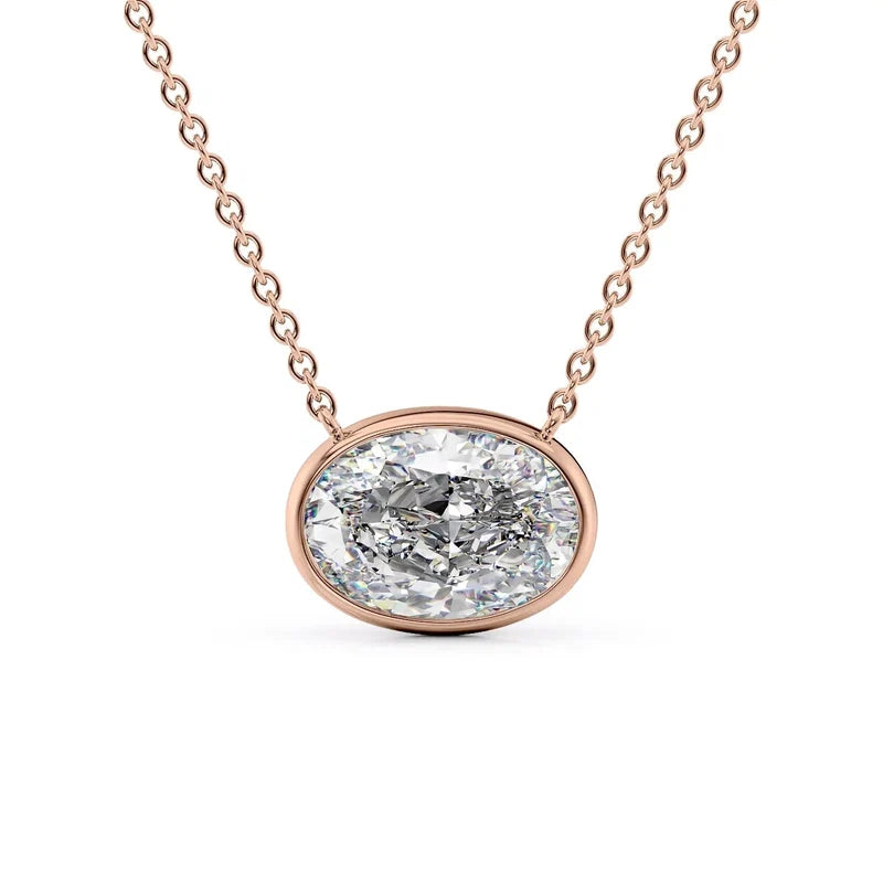 Oval Cut Bezel-Set Diamond Pendant Necklace