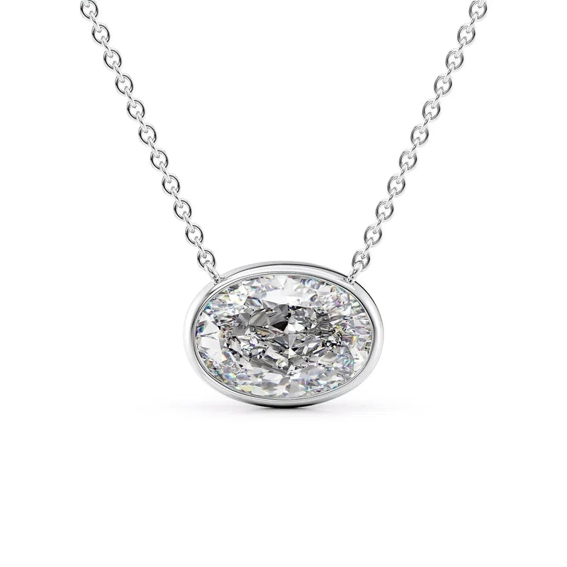 Oval Cut Bezel-Set Diamond Pendant Necklace
