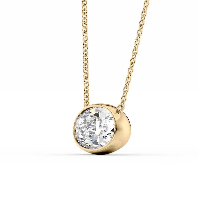 Oval Cut Bezel-Set Diamond Pendant Necklace