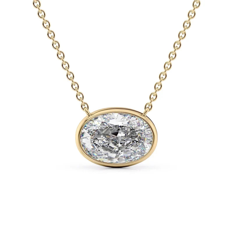 Oval Cut Bezel-Set Diamond Pendant Necklace