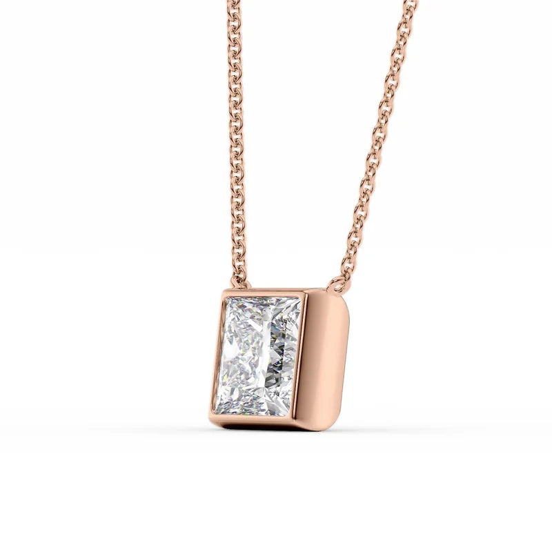 Princess Cut Bezel-Set Diamond Pendant Necklace