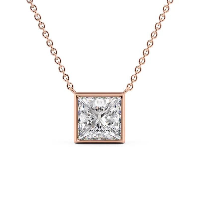 Princess Cut Bezel-Set Diamond Pendant Necklace