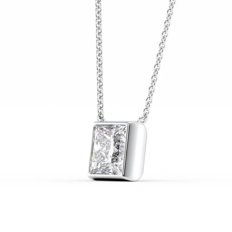 Princess Cut Bezel-Set Diamond Pendant Necklace