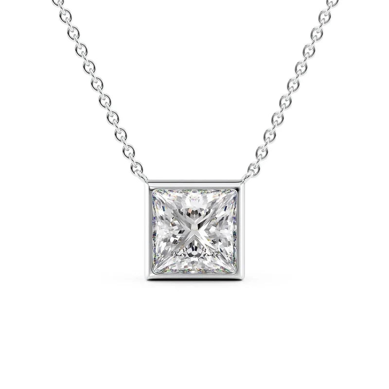 Princess Cut Bezel-Set Diamond Pendant Necklace