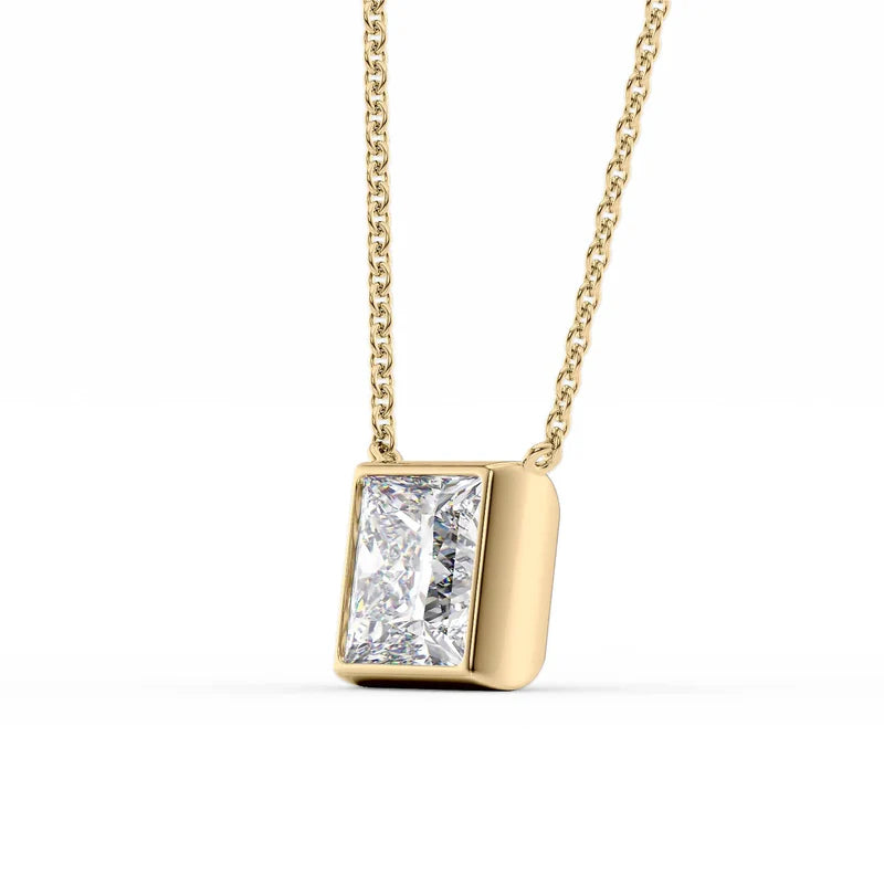 Princess Cut Bezel-Set Diamond Pendant Necklace